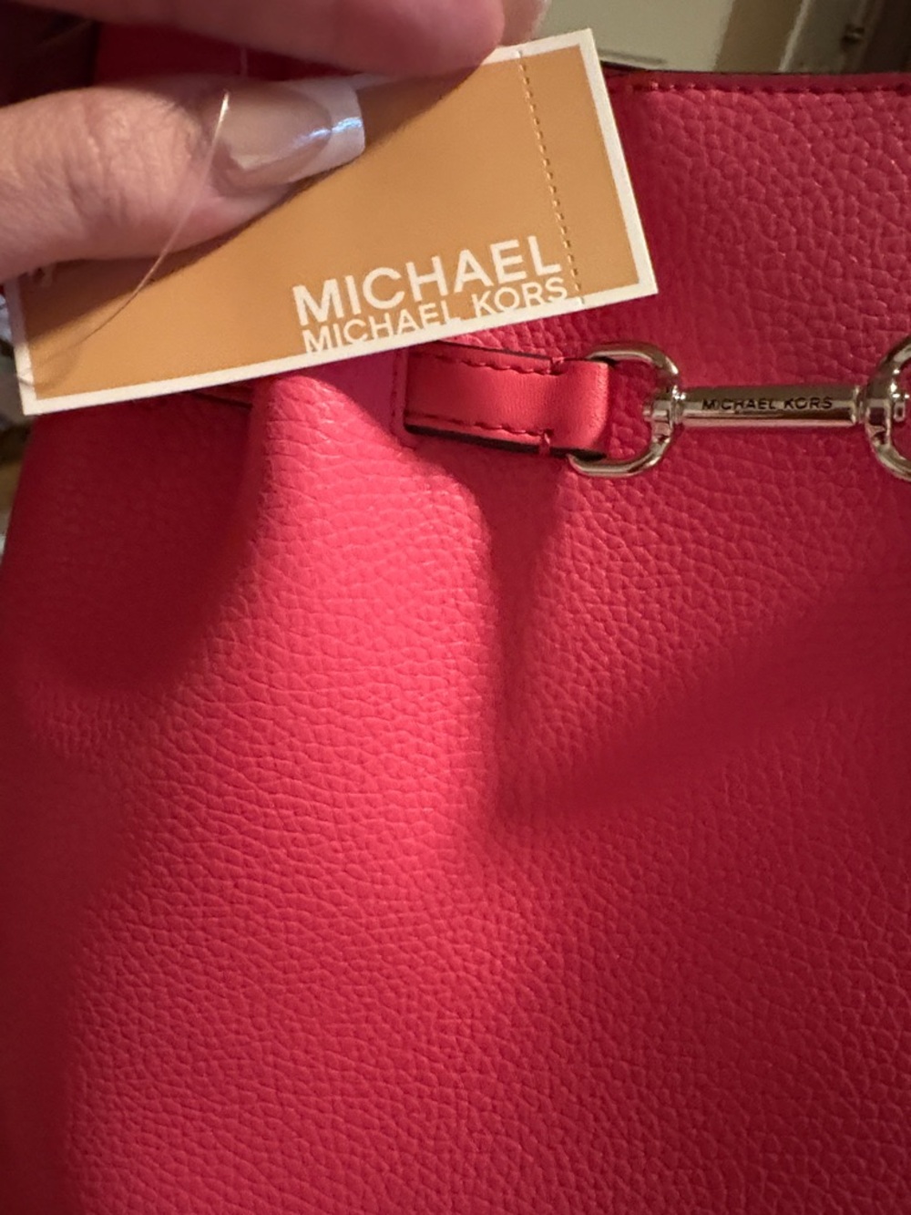 MK Hibiscus 🌺 Leather Bucket Bag with Top Handle and Detachable Strap NWT - Picture 9 of 16
